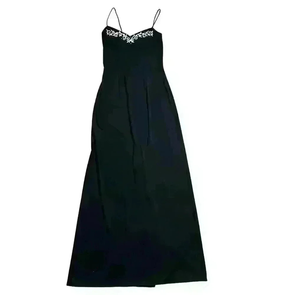 DAVE & JOHNNY By Laura Ryner Vtg Bead Sheer Witchy Mesh Black Gown Dress Sz 5/6